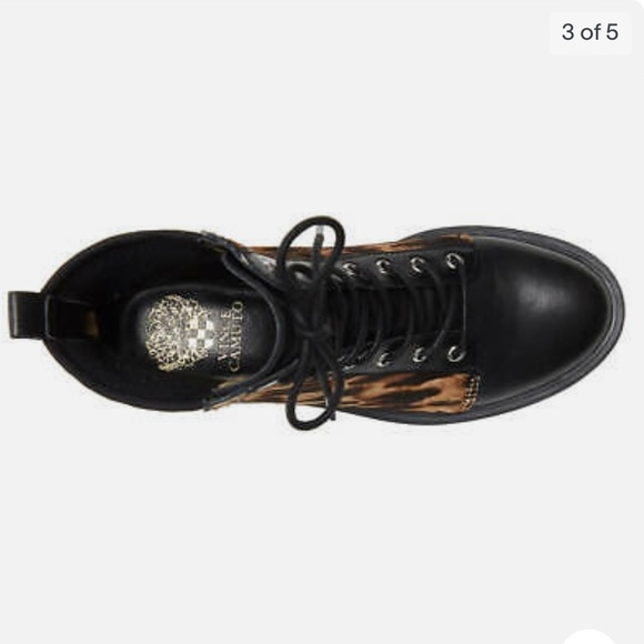 ✅New! Vince Camuto Bestenda3 Leather Lace-Up Combat Boot BLACK Leopard - Picture 3 of 6